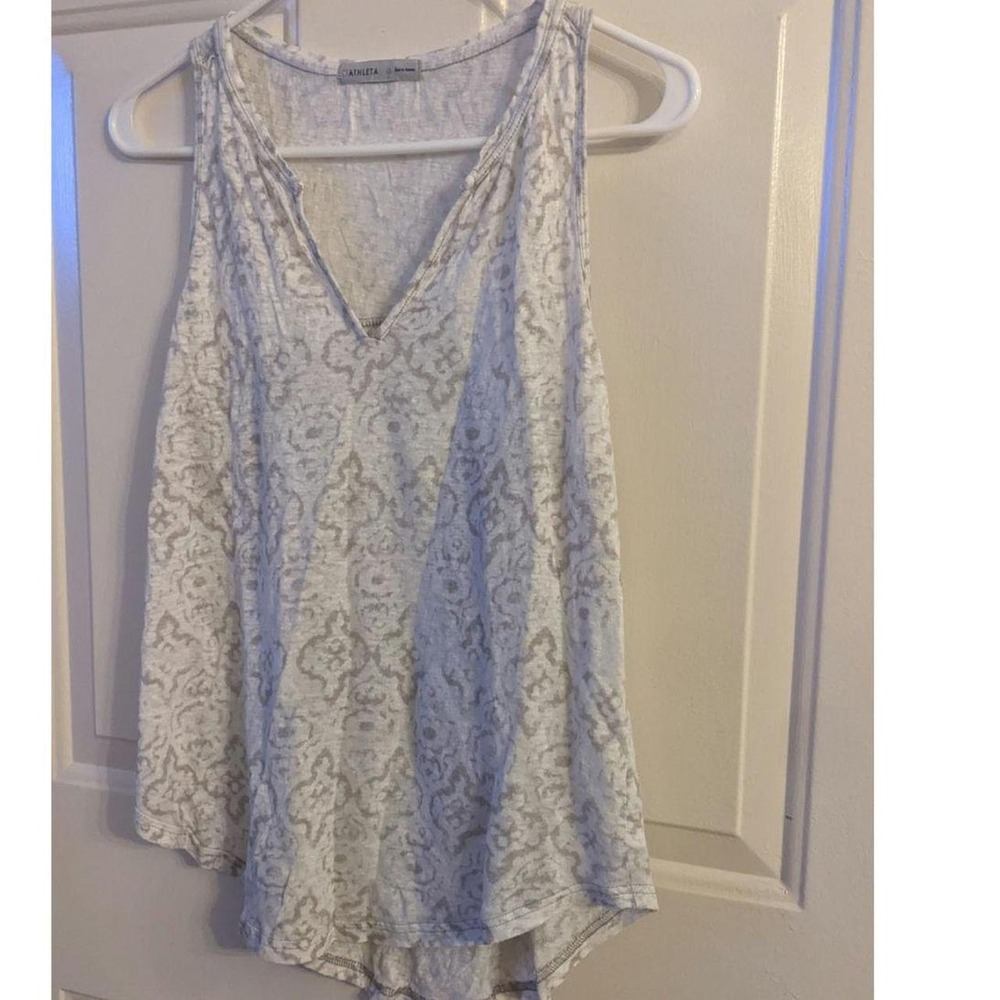 Athleta White and Beige Medallion V Neck Tank Top, XS